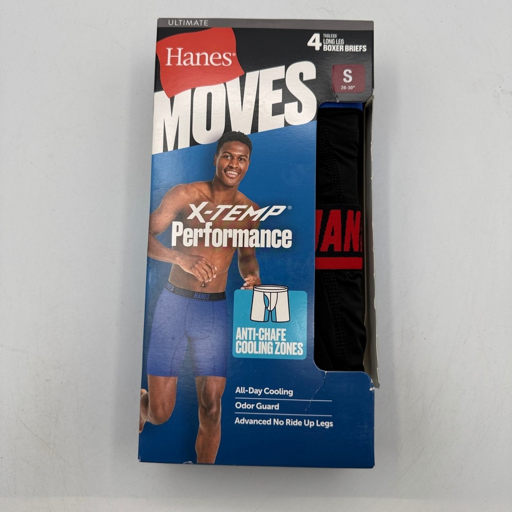 Hanes Boxer Briefs Men Small Black X-Temp Performance 4-Pack Long Leg UM2LA4